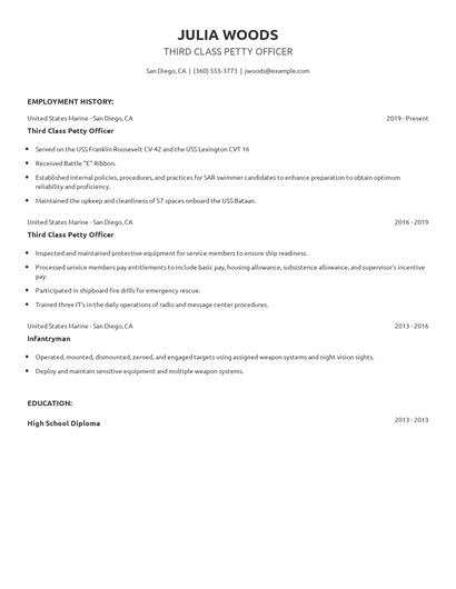 Third Class Petty Officer Resume