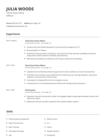 Third Class Petty Officer Resume