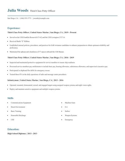 Third Class Petty Officer Resume