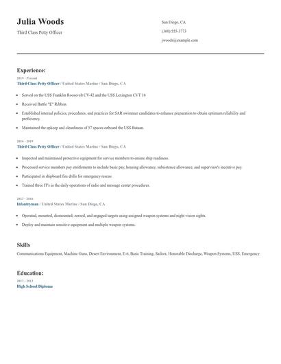 Third Class Petty Officer Resume