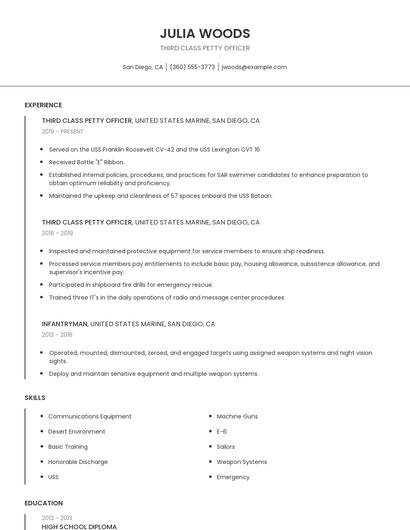 Third Class Petty Officer Resume