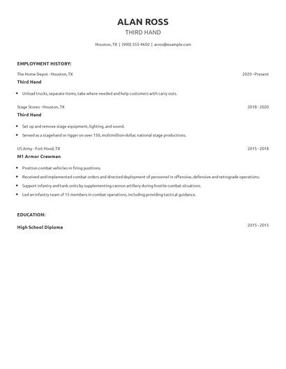 Third Hand Resume