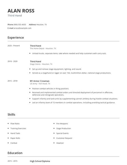 Third Hand Resume