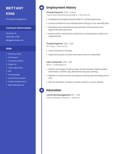 Thread Inspector Resume
