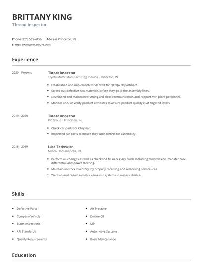 Thread Inspector Resume