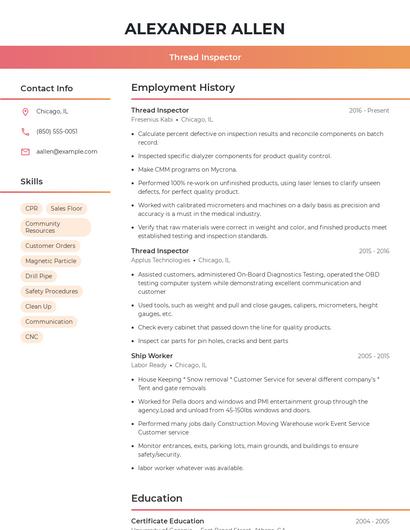 Thread Inspector Resume