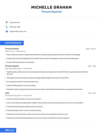 Thread Inspector Resume