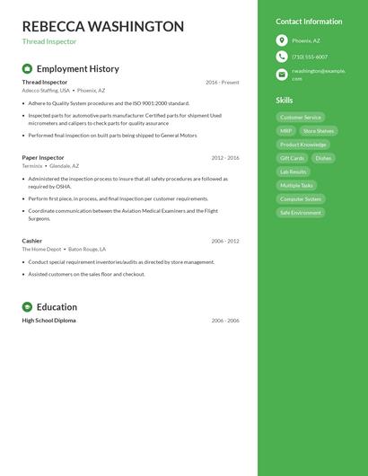 Thread Inspector Resume