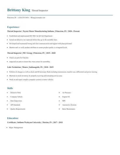 Thread Inspector Resume