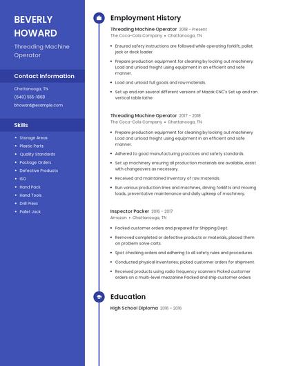 Threading Machine Operator Resume