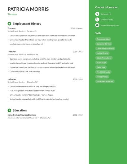 Thrower Resume