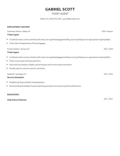 Ticket Agent Resume
