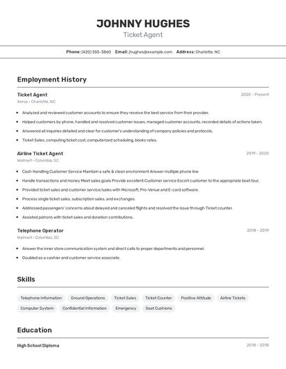 Ticket Agent Resume