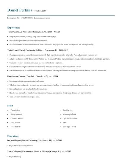 Ticket Agent Resume