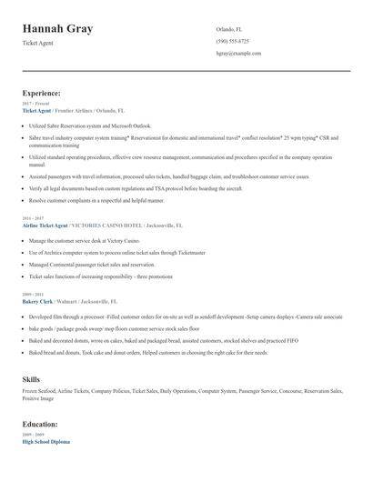 Ticket Agent Resume