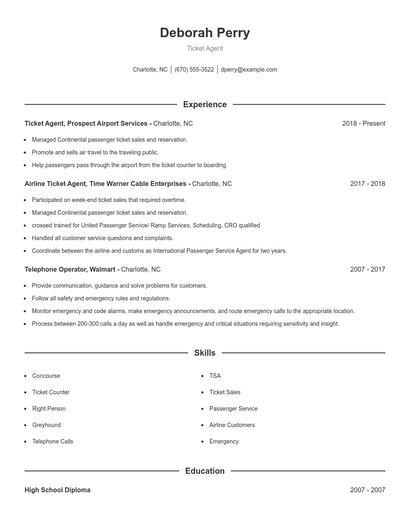 Ticket Agent Resume