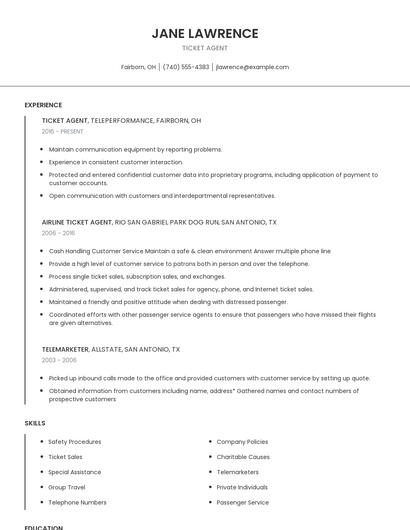 Ticket Agent Resume