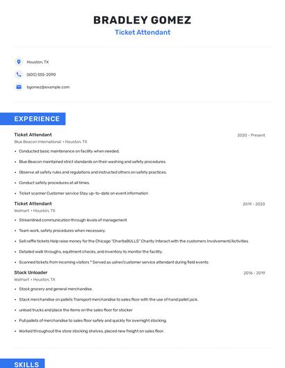 Ticket Attendant Resume