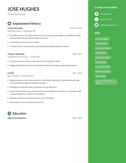 Ticket Attendant Resume