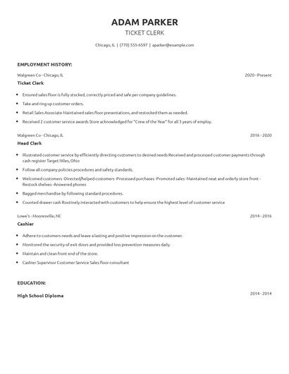 Ticket Clerk Resume