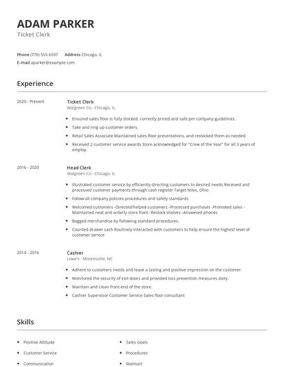 Ticket Clerk Resume