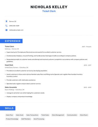 Ticket Clerk Resume