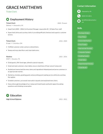 Ticket Clerk Resume