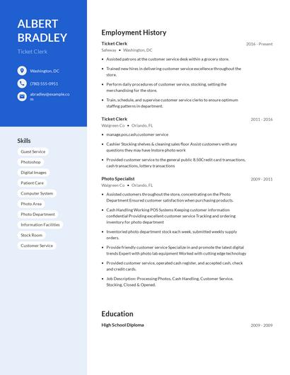 Ticket Clerk Resume