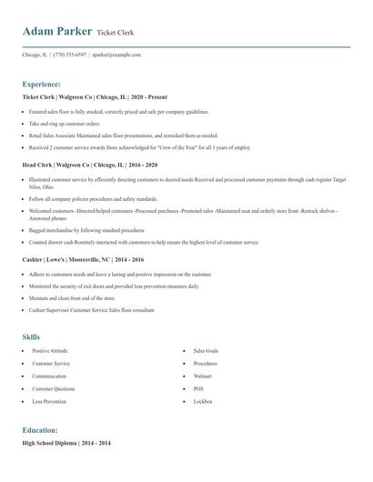 Ticket Clerk Resume