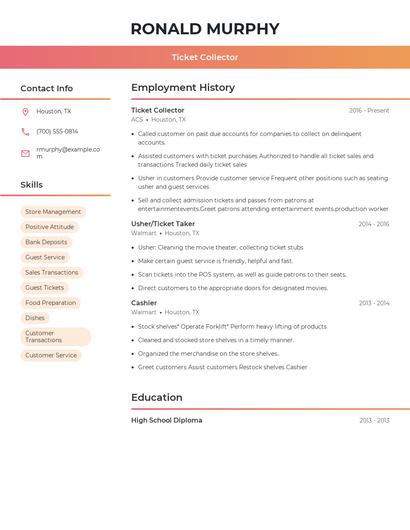 Ticket Collector Resume
