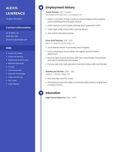 Ticket Worker Resume