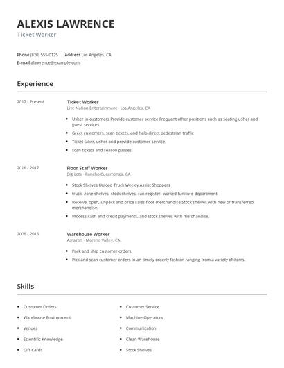 Ticket Worker Resume