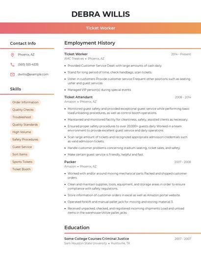 Ticket Worker Resume