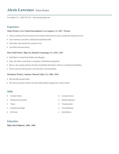 Ticket Worker Resume