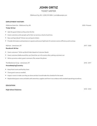 Ticket Writer Resume