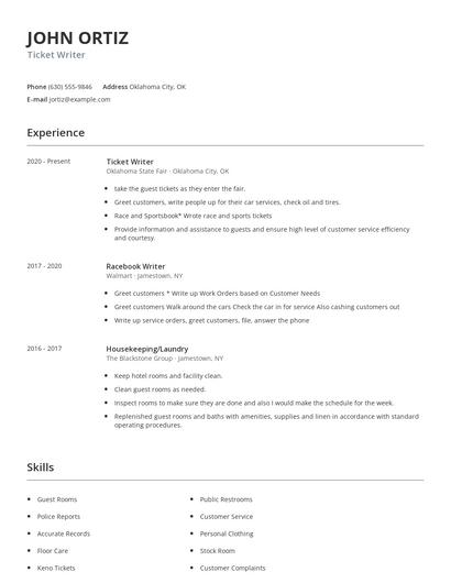 Ticket Writer Resume