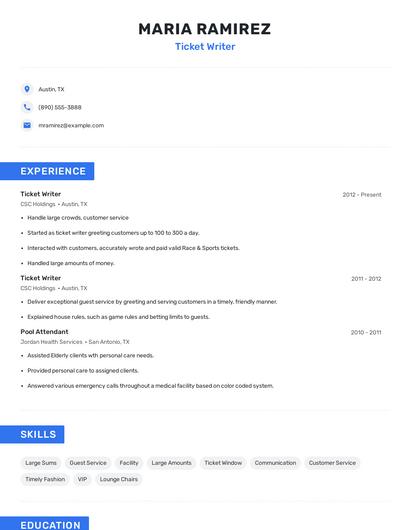 Ticket Writer Resume