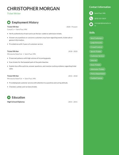 Ticket Writer Resume