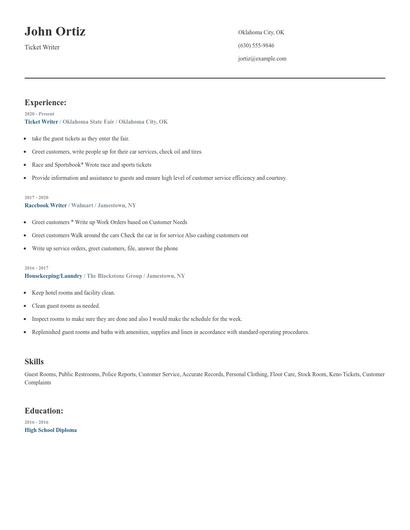 Ticket Writer Resume
