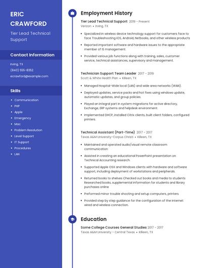 Tier Lead Technical Support Resume