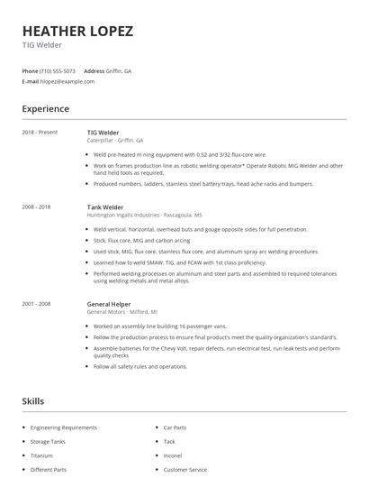 TIG Welder Resume