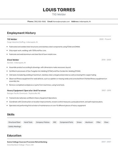 TIG Welder Resume