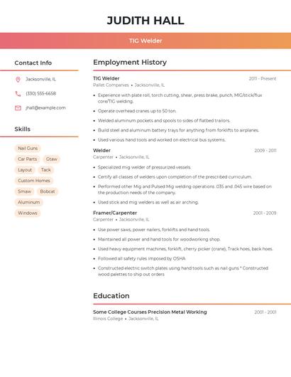 TIG Welder Resume