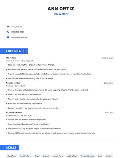 TIG Welder Resume