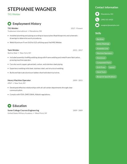 TIG Welder Resume