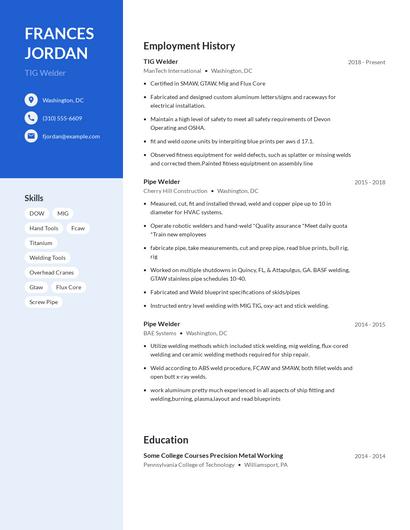 TIG Welder Resume