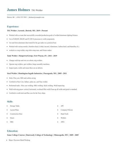 TIG Welder Resume