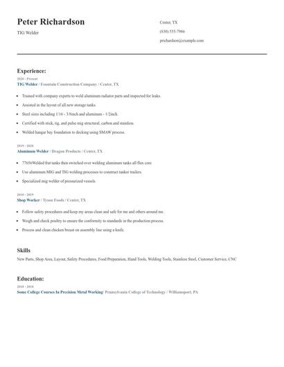 TIG Welder Resume