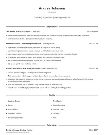 TIG Welder Resume