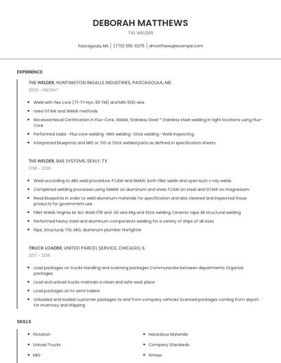 TIG Welder Resume